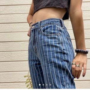 pinstripe blue and white mom high waist jeans